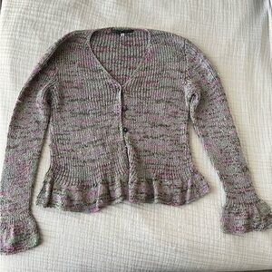 Peruvian Connection Multicolor Pink Knit crochet Sweater Flare Waist size Medium